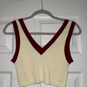 Zara Cream and Red Fitted Crop Tank Top